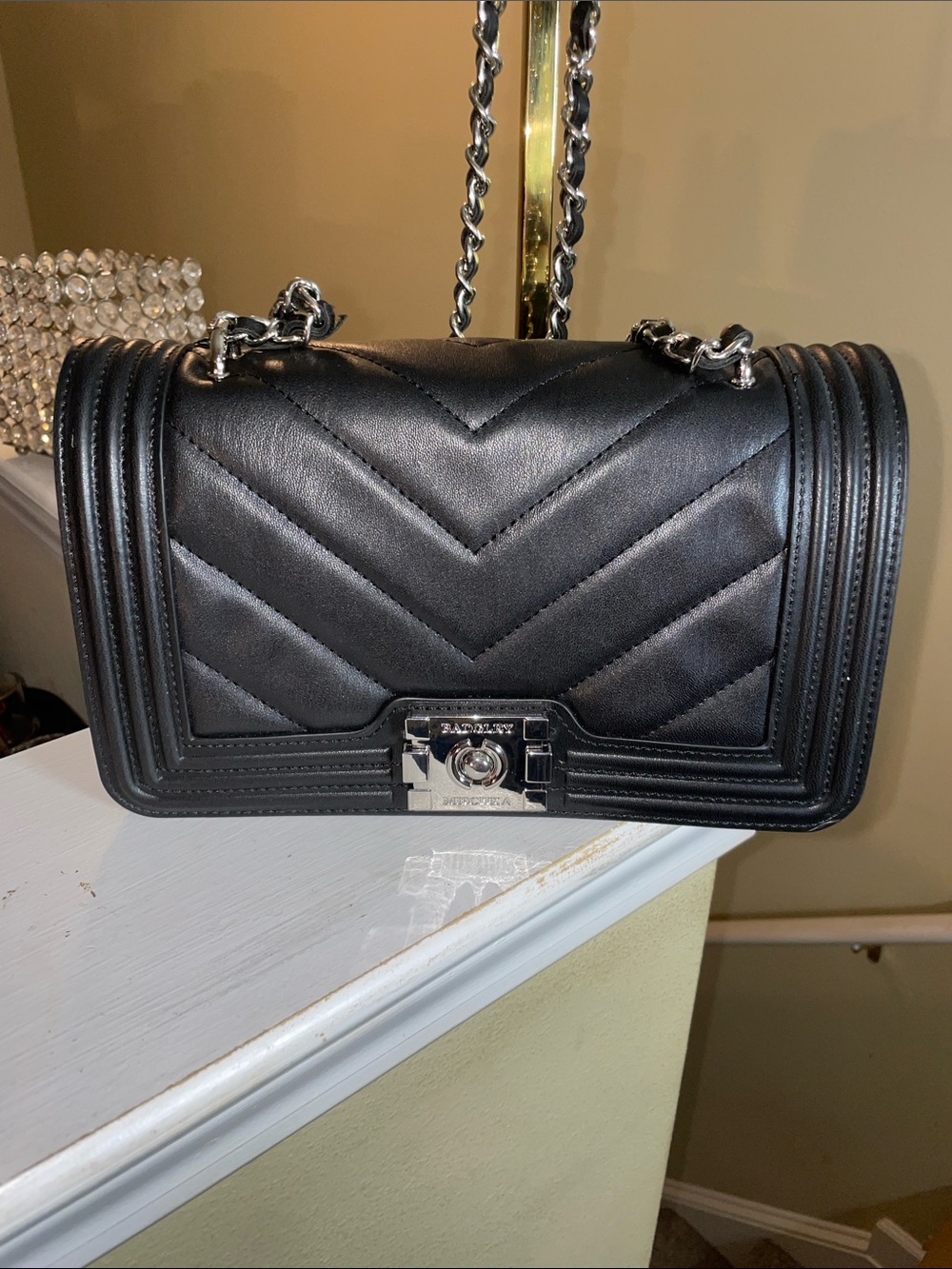 Badgley Mischka Black Quilted Chain Shoulder Bag